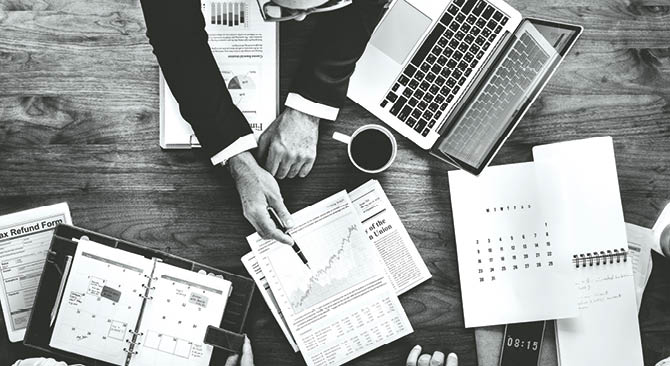 Aerial view of business data analysis graph
