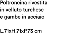 Poltroncina rivestita in velluto turchese e gambe in acciaio. L.71xH.71xP.73 cm