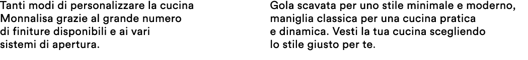 Tanti modi di personalizzare la cucina Monnalisa grazie al grande numero di finiture disponibili e ai vari sistemi di...