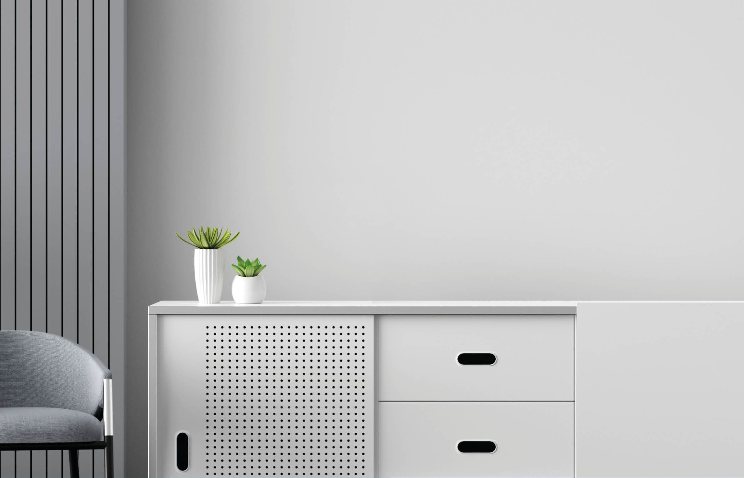 Sideboard in living room interior with free space for mockup, 3D rendering