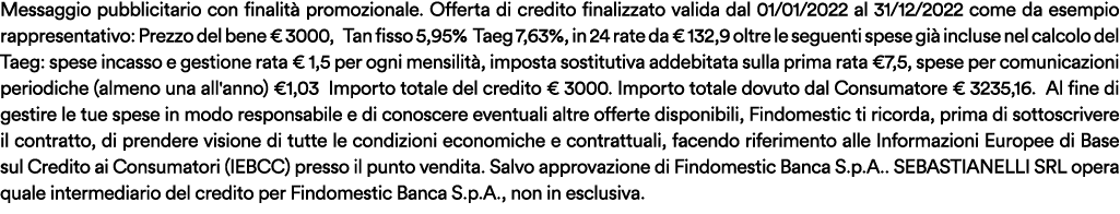 Messaggio pubblicitario con finalit promozionale. Offerta di credito finalizzato valida dal 01/01/2022 al 31/12/2022...